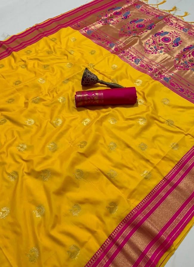 Paithani Silk Yellow Traditional Wear Zari Work Saree